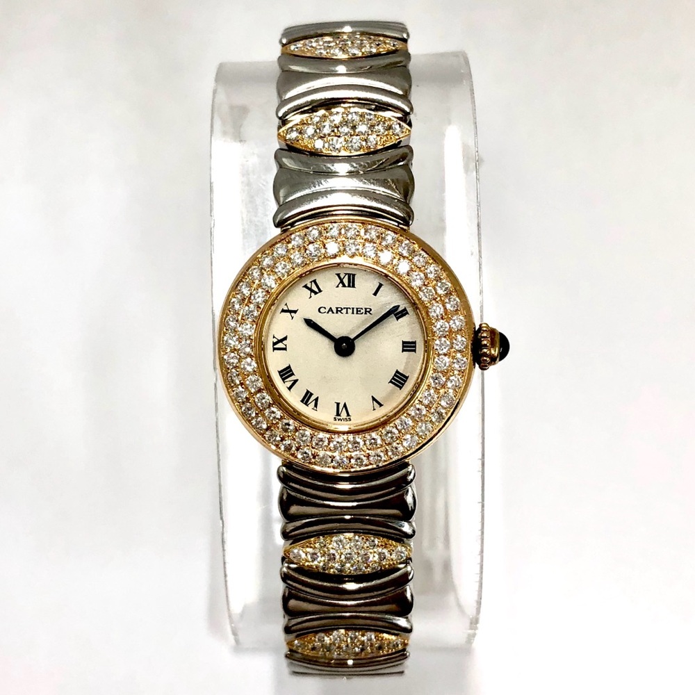 CARTIER BAIGNOIRE COLISEE Quartz 24mm 2 Tone 2.06TCW DIAMOND Watch Cream Dial